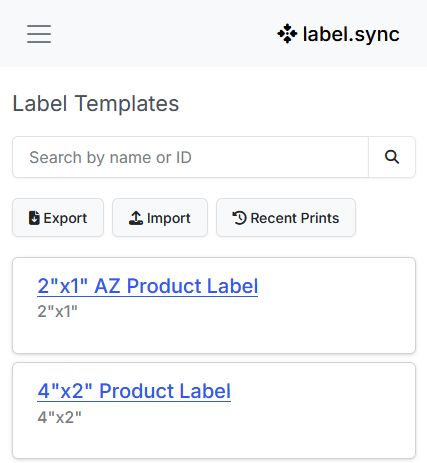 Selection of stock and custom label templates